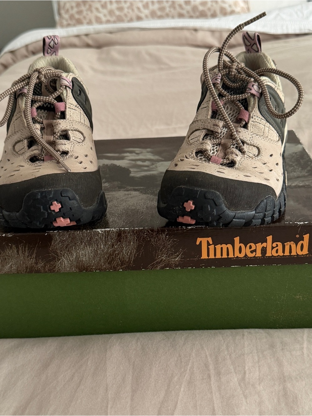 Timberland Taupe and Pink Lace-Up Trail Boots